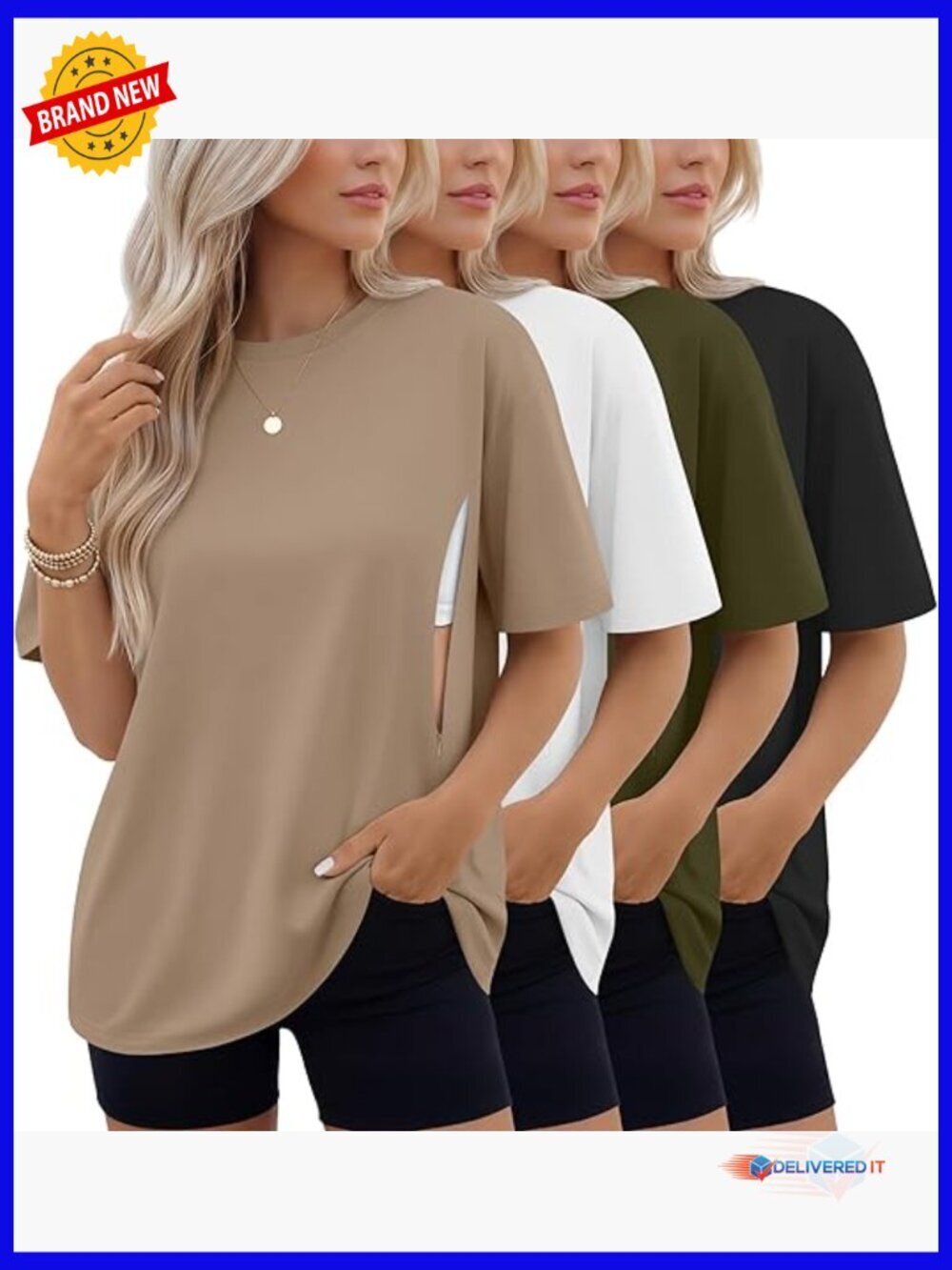 4 Pack Oversized Maternity Nursing Shirts with Hidden Zipper
